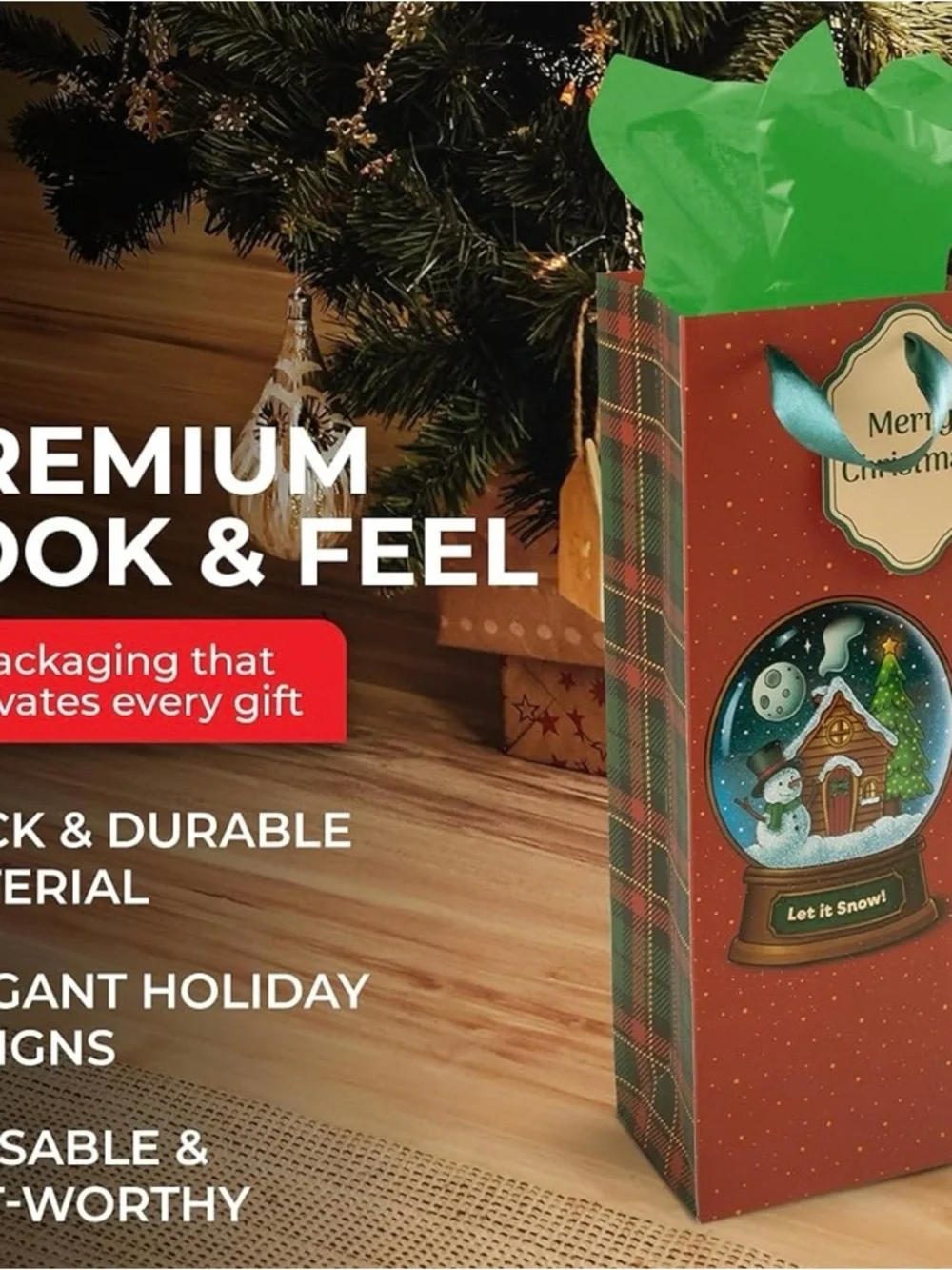 Christmas Wine Gift Bags 4 Pack Snow Globe Hostess Gift Holiday Wrap NWT